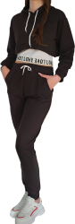 Trening dama Denny cu gluga maneca lunga pantaloni lungi 3 piese bumbac M negru 