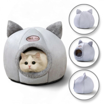 Pat culcus de iarna pentru pisici gri model CAT HOUSE KOT16 