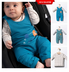 Set salopeta cu catelusi si bluzita pentru bebelusi Tongs baby Culoare Albastru Marime 9-12 luni