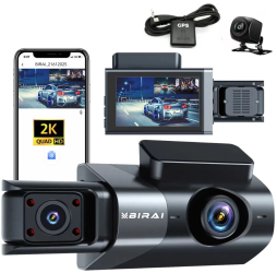 Camera Auto De Bord Tripla 2K Full HD-1440P BIRAI® GoMotion WDR GPS WIFI G-Senzor Reglabil Aplicatie Pe Telefon Night Vision Un