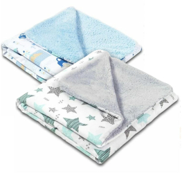 Set 2 paturici duble pufoase cu doua fete 100x78 cm Kidizi Fluffy Busy City Stars 