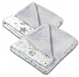 Set 2 paturici duble pufoase cu doua fete 100x78 cm Kidizi Fluffy Magic Forest Friends 