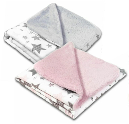 Set 2 paturici duble pufoase cu doua fete 100x78 cm Kidizi Fluffy Pink Stars 
