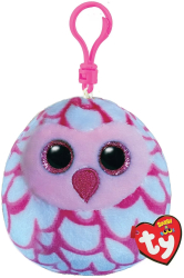 Plus Breloc Ty 8.5cm Squishy Beanies Bufnita Pinky Roz 