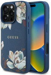 Husa pentru iPhone 16 Pro Max - Guess Grained Flowers MagSafe GUHMP16XPGNMPLMB - Blue 