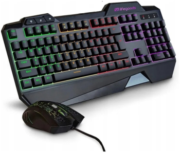 Kit tastatura ergonomica gaming si mouse 3200dpi 7 culori RGB Gonga® Negru 