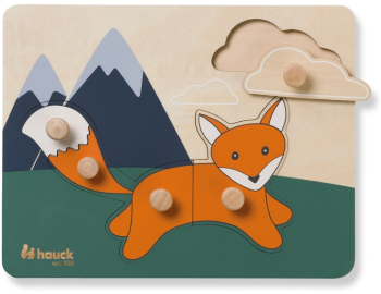 Puzzle din lemn certificat FSC cu piese imbinate Hauck Fox 