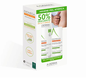 Set Gel de curatare spumant cu efect de hidratare si calmare A-Derma Exomega Control 2 x 500 ml 