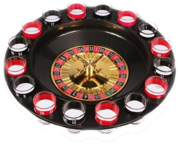 Joc De Baut SIKS Ruleta Cu Shot-uri 16 Pahare Din Sticla Culoarea Rosu Si Negru 2 Bile De Metal Diametrul 30 cm 