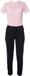 Compleu dama Elsa body cu maneca scurta pantaloni lungi bumbac L roz cu negru 