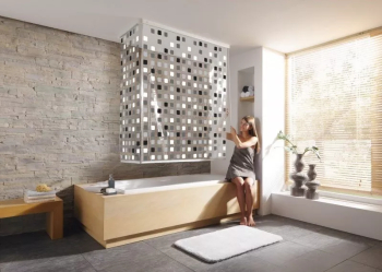 Perdea dus roleta pentru colt patrate transparenta/gri caseta inclusa 128x53x240cm Grau 