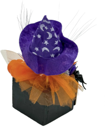 Aranjament floral mic de Halloween cu flori uscate licheni si figurina tip dovleac Portocaliu Negru 
