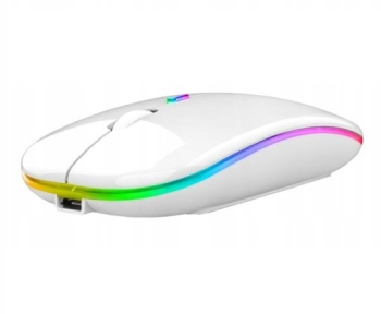 Mouse optic fara fir cu iluminare LED RGB interfata USB si Bluetooth forma ergonomica alb 