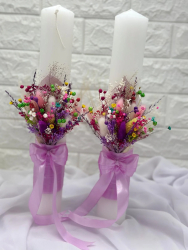 Set Lumanari pentru Nunta Personalizabile cu nume si data Plante Uscate Eventissimi 40 cm Multicolor Aranjament Frontal 