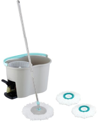 Set Mop Microfibra si Galeata cu Stoarcere Rotativa la Pedala Grunberg cu 2 rezerve mop rotativ GR418/MP365 Gri