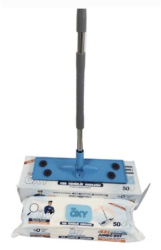 Set Mop Plat Mr Oxy 37x10cm cu coada 110cm si Servetele umede 50 buc alb pentru curatenie podele 