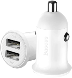 Incarcator auto Baseus Grain Pro Car Charger Dual USB 4.8A alb 