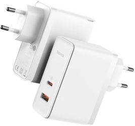 Incarcator retea Baseus GaN5 Pro Fast Charge C+U 100W alb + cablu USB-C 100W 1m 