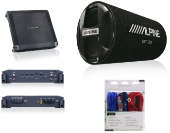 Pachet subwoofer auto tub Alpine SWT-12S4 + amplificator auto 2 canale BBX-T600 + kit cabluri 10mm AIV350940 