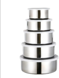 Set 5 caserole din inox fiecare cu capac 5 dimensiuni