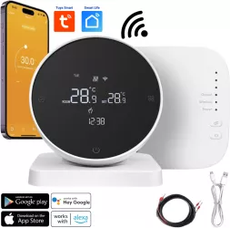 Termostat de ambient inteligent BIRAI® Controlat Prin Internet/Smartphone Programabil WiFi din Aplicatia Tuya sau Smart Life Alexa si G 