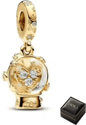 Charm compatibil cu bratra Pandora model Glob cu Inima din Argint 