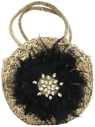 Geanta Boho din Fibre Naturale cu Pene Negre si Scoici &ndash Hoff Interieur 