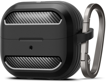 Husa cu Holder Metalic pentru Samsung Galaxy Buds 3/3 Pro Spigen Rugged Armor Z183 Fibra de carbon TPU Black 