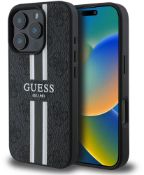 Husa pentru iPhone 16 Pro Max - Guess Hardcase 4G Printed Stripes MagSafe GUHMP16XP4RPSK - Black 