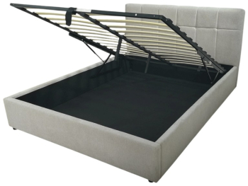 Pat tapitat cu somiera metalica rabatabila KL Henry cu spatiu depozitare structura lemn masiv 160x200 cm bej 