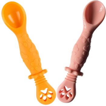 Set 2 Lingurite Bebelusi pentru Hranire si Diversificare 2 Capete Multicolore Aurie si Roz 