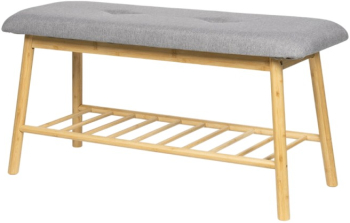 Suport pantofi tip taburet KL Sandi Bambus capacitate 5 perechi raft stejar/gri 