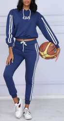 Trening dama Gia cu gluga bluza cu maneca lunga pantaloni lungi bumbac M albastru 