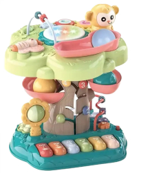 Jucarie educativa pentru copii cu proiector 2 in 1 WePro Store toba si butoane muzicale pian labirint in trunchi mingi 18 luni + 