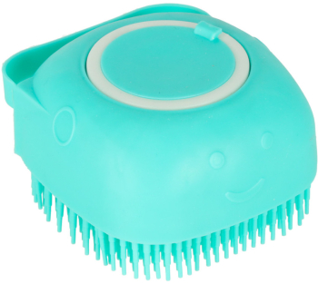 Perie din silicon cu dozator de sampon pentru spalare caini sau pisici 7 5 x 7 5 cm culoare albastru 