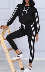 Trening dama Gia cu gluga bluza cu maneca lunga pantaloni lungi bumbac S negru 
