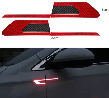Set 2 stickere reflectorizante BUMERANG cu insertie Carbon 5D culoare Rosie 