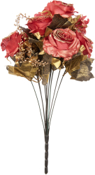 Buchet Trandafiri artificiali rosii aurii 18x15x50 cm 