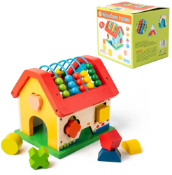 Casuta din lemn cu Abac si forme Geometrice Dimensiuni 19 x 17 x 20 cm 