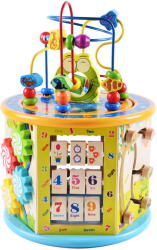 Centru din lemn educativ Montessori 8 in 1 Broscuta Dimensiuni 36 cm x 20 cm x 25 cm 
