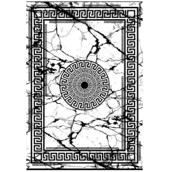 Covor de camera alb cu model romanic negru si model de marmura 120x180cm 