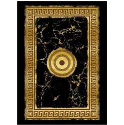 Covor de camera negru cu model romanic auriu si model de marmura 80x150cm 
