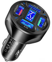 Incarcator auto Smart Fast Charging 4 USB afisare voltaj baterie negru KlaussTech 