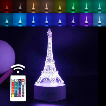 Lampa LED Click Cristal Ball 3D Turnul Eiffel din material acril si lumina multicolora alb 