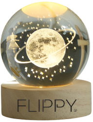 Lampa LED Decorativa Click Cristal Ball cu Diametru 6cm Model Cer Instelat 3D Alimentare USB Suport din Lemn Lumina Alb Cald 