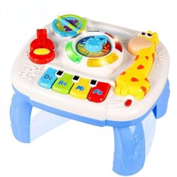 Masuta muzicala Girafa cu accesorii pentru copii alb-albastru 
