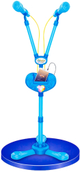 Microfon dublu cu baterii si suport Albastru 40 cm 