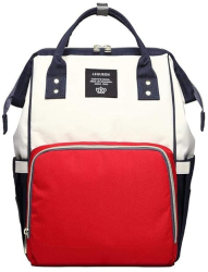 Rucsac Multifunctional pentru Mamici Click Mom din Panza Oxford Compartimentare Multipla Impermeabil 43 x 18 x 26 cm Alb/Rosu/Albastru 