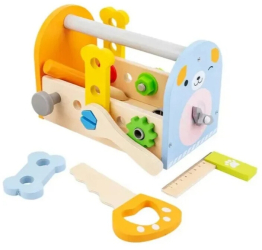 Set Cutie de Scule din Lemn cu Unelte si Accesorii pentru Copii Dimensiuni 21 5 x 11 7 x 14 5 cm 