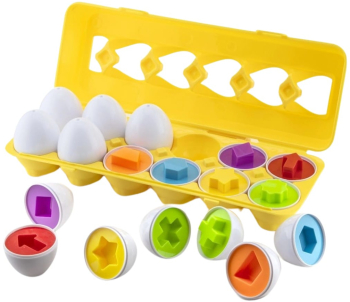 Set Joc Educativ Montessori 12 forme oua 6 culori potrivirea formelor si invatarea culorilor multicolor 28 cm 
